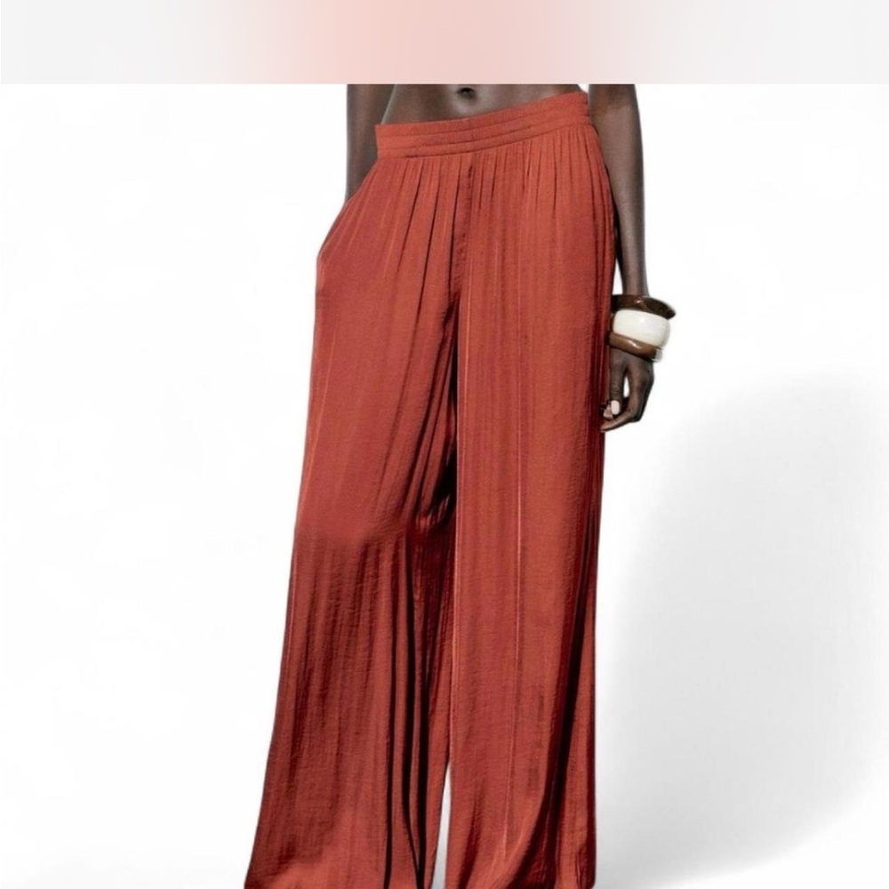 Zara Rust Wide-Leg Satin Pants